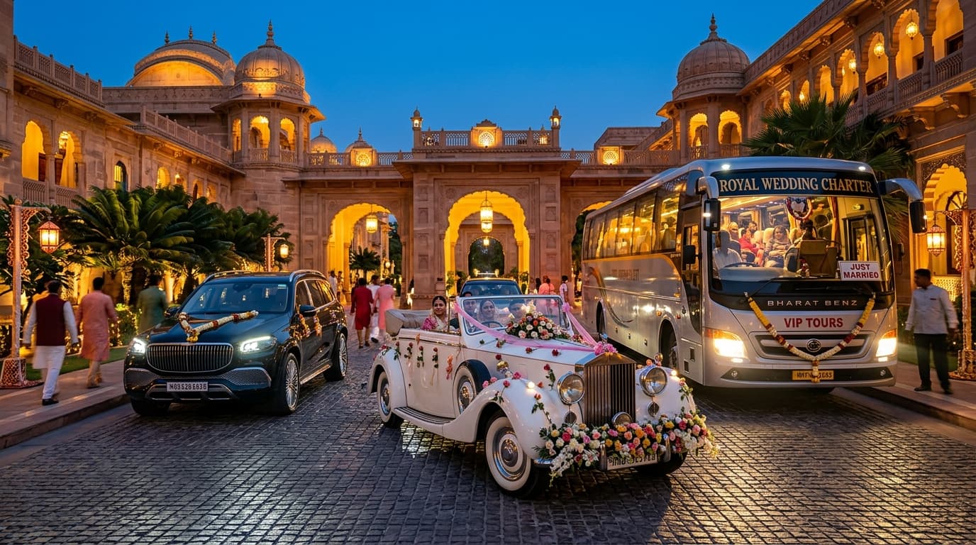 Indian Luxury Decorated Bridal Wedding Car and Baarat Bus Transport Fleet